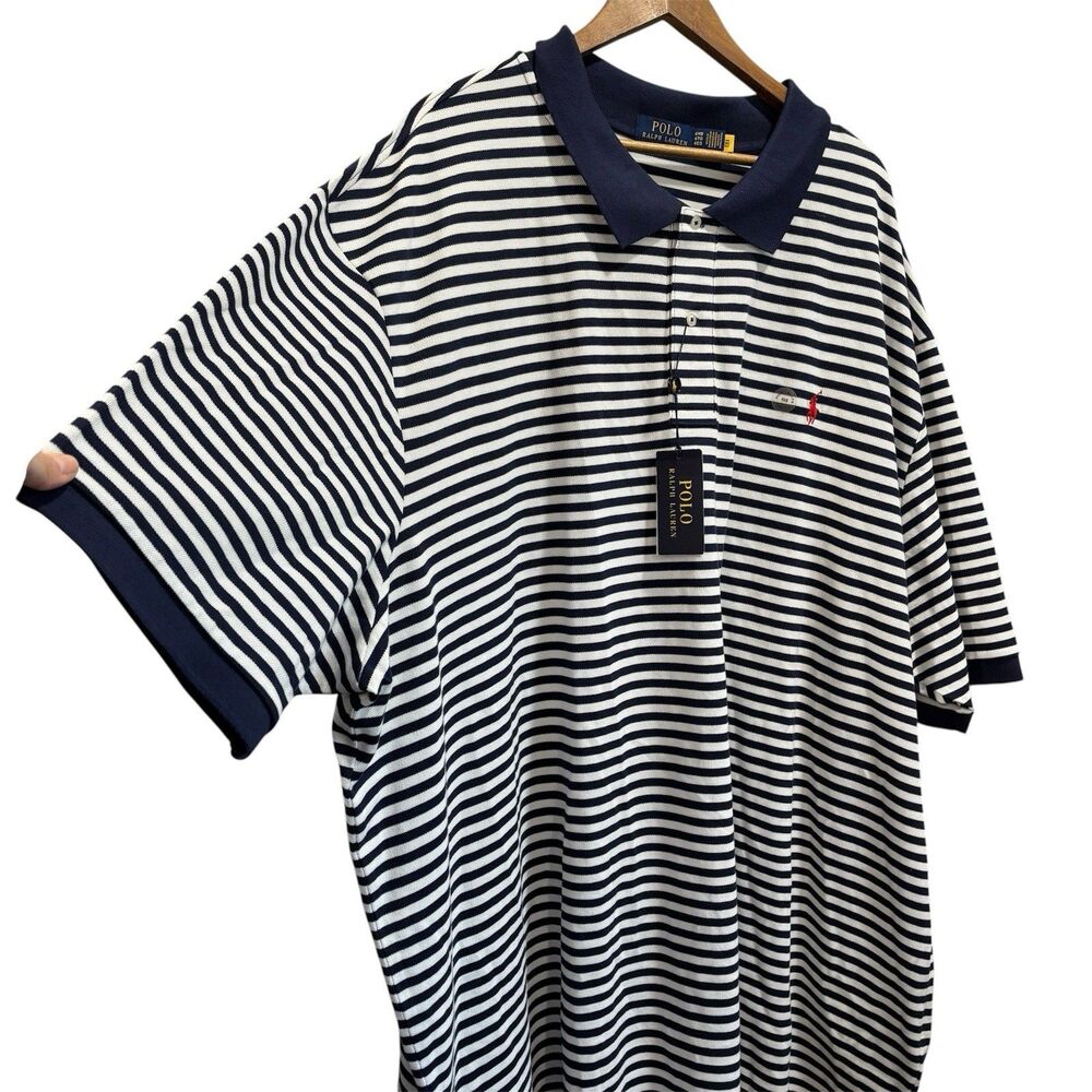 Polo Ralph Lauren Mens 6XB Navy Blue White Striped Short Sleeve Polo Shirt NWT - Picture 8 of 8